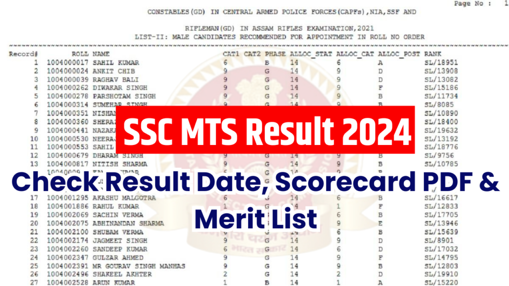 SSC MTS Result 2024, Check Result Date, Scorecard PDF & Merit List ssc